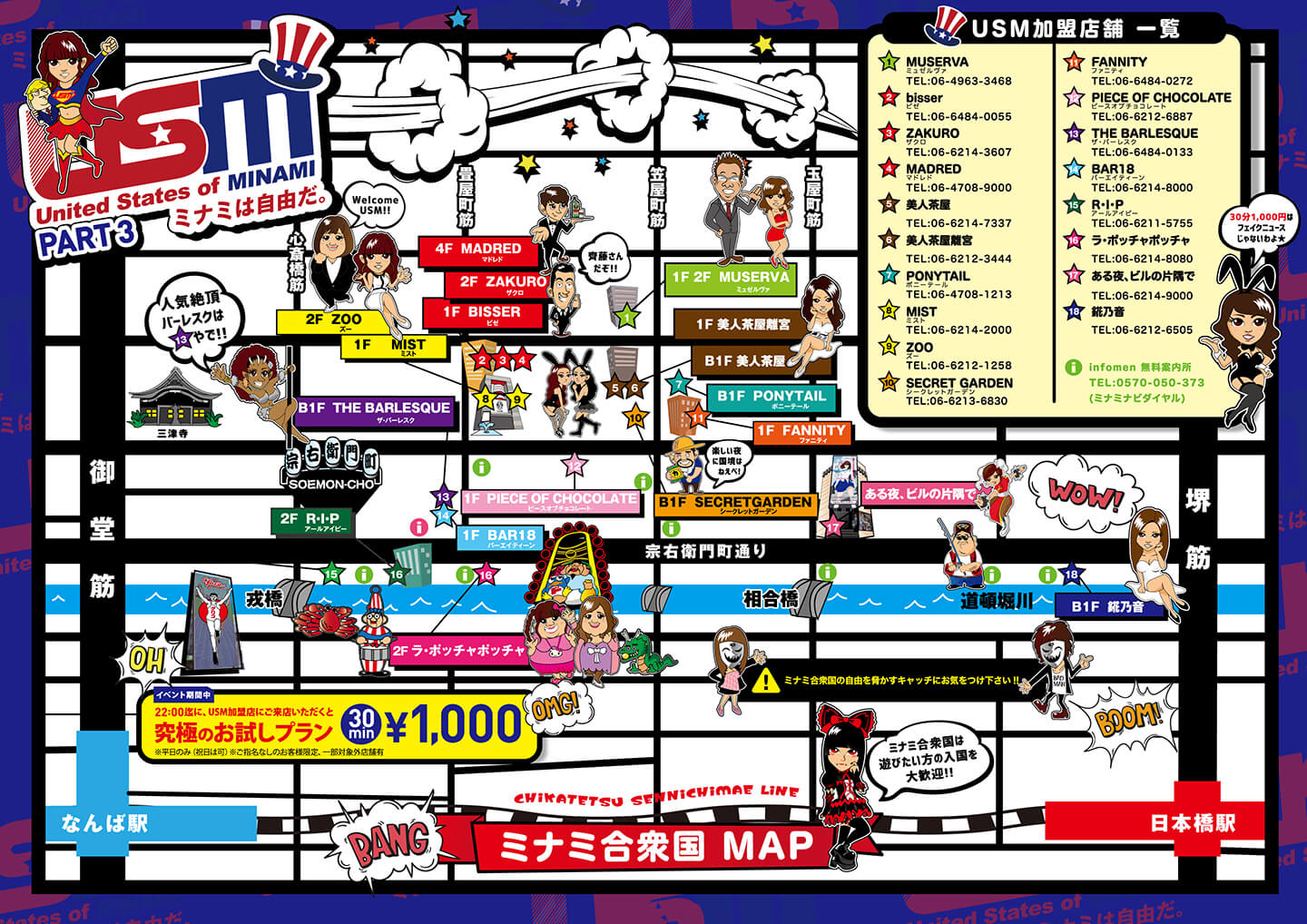 ミナミは自由だ!usm参加店舗一覧マップ